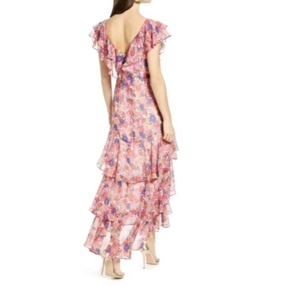 WAYF Fairy Rainbow Carnations Floral Flowy Tiered Midi Dress Pink Purple Size XL
